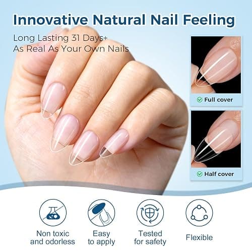 TOMICCA Short Almond Nail Tips, 510pcs 15 Sizes Pre-Shaped Soft Acrylic Gel Nail Tips Almond Shape Clear Press on Nails Extensions False Nails for Nail Manicure Salon Beginner Home DIY thumbnail 4
