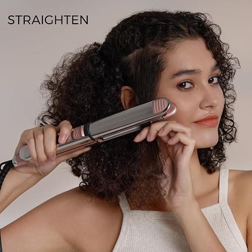 Rozamor 2-in-1 Titanium Ionic Flat Iron,Professional Hair Straightener & Curler, Fast Heating, Dual Voltage, Pink, for All Hair Types thumbnail 6