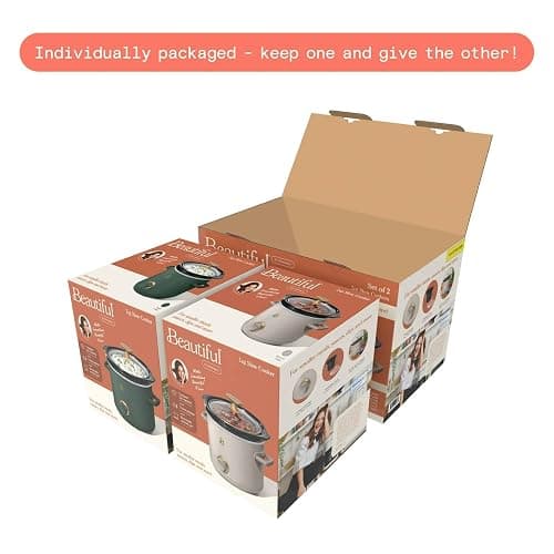 Beautiful 2 Pack Slow Cooker Crock Set- 2 Quart, Thyme Green/Porcini Taupe (120 Watts) with Adjustable Heat settings-Kitchenware by Drew Barrymore thumbnail 8