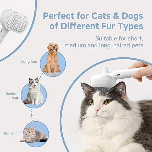 REIKIYA Cat Steam Brush,4-in-1 Spray Hair Removal Dog Brush for Shedding & Grooming with UV Light, Anti-Static Pet Spray Comb with One-Click Release Button thumbnail 5
