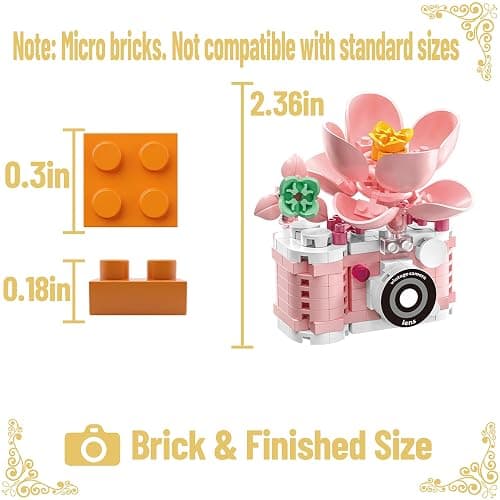 Gearblox Peony Mini Flower Cameras Micro Bricks Building Toy Set Collectible Cute Camera Miniature Toys Models Creative Gift for Decor Desktop Photographers thumbnail 3