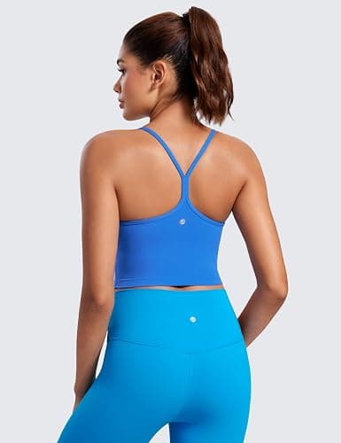 CRZ YOGA Butterluxe Y Back Crop Tank Tops for Women - Spaghetti Straps Racerback Padded Yoga Workout Longline Sports Bras thumbnail 2