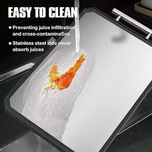 Stainless Steel Cutting Boards for Kitchen, 2-in-1 Chopping Boards | Metal Cutting Board Non Toxic, Food Grade Stainless Steel/Wheat Straw PP, Dishwasher Safe, Large for Meat, 16”×11” thumbnail 7