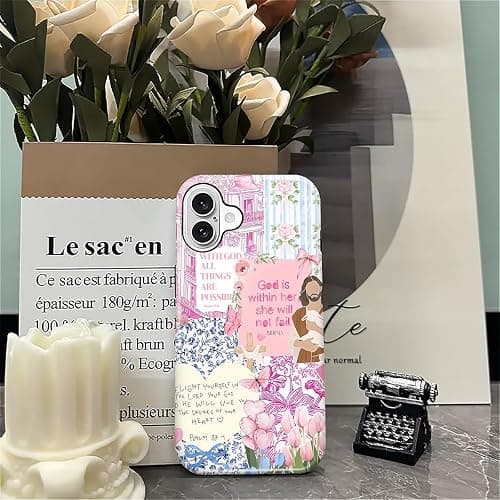 COTAIL Case Designed for iPhone 16, Hybrid 2-Layer Case, Military-Grade Protection Durable Shockproof Anti-Scratch Phone Case, Pink Blue Jesus Collage thumbnail 5