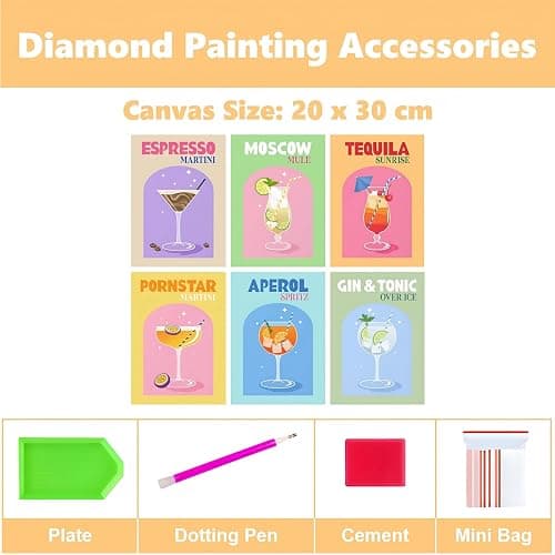 Bellatoi 6 Pcs Diamond Painting Cocktail, Peinture Diamant Adulte et Enfant, Broderie Diamant pour Chambre Salon décoration Murale thumbnail 2