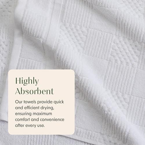 Springtree Home 100% Cotton Bath Towel Set of 4 | White Towels | Geometric Textured Design | Absorbent & Quick-Dry | 4 Bath Towels | Oeko-TEX® Standard 100 Cotton | Myla Collection - White thumbnail 7
