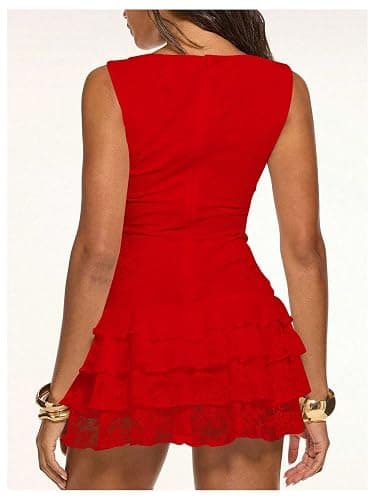 Floerns Women's Western Tank Dress Sleeveless Lace Layered Hem Cowboy Music Festival Mini Dresses Without Belt thumbnail 4