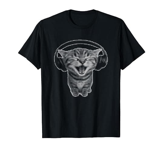 Cute Headphones Cat Funny y2k Grunge Silly Graphic T-Shirt - Image 1