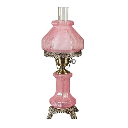 Isabel Hurricane Style Hand-Blown Crackled Glass Victorian Lamp, Pink | Vintage Lighting, Antique Parlor Lampshades, Nightlight, Bedroom, Living Room,Office - Image 1