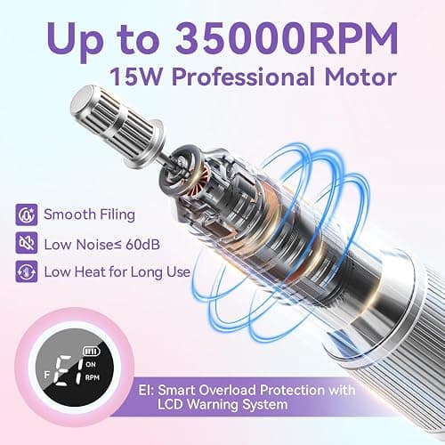 Makartt Rechargeable Nail Drill – 35000RPM Electric Nail File,Portable E File for Gel Nail Shaping & Removal, Quiet, Lightweight, 6H Battery, Easy to Use for Home & Salon, YEEYAN thumbnail 2