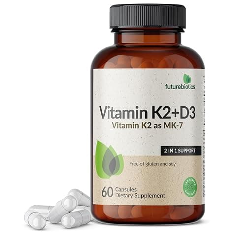 Futurebiotics Vitamin K2 (MK7) with D3 Supplement - Non-GMO Formula - 5000 IU Vitamin D3 & 90 mcg Vitamin K2 MK-7, 60 Vegetarian Capsules - Image 1
