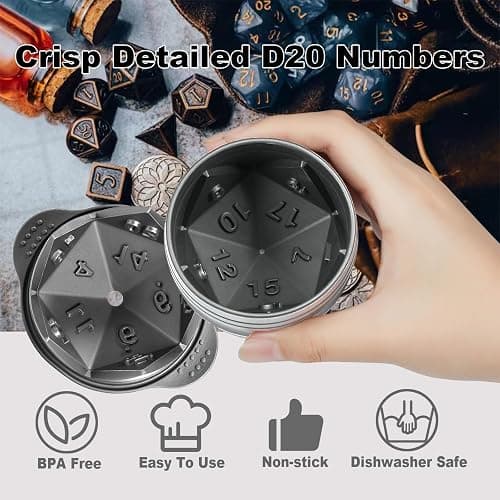 Nax Caki D20 Dice Ice Mold, DND Gamer Gifts for Men Women, Cool Christmas Stocking Stuffers Ideas for Adults TTRGP Lover, Large Silicone D&D Accessories Ice Cube Tray for Cocktails,Bourbon,Whiskey thumbnail 5