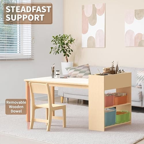 Puecrof Bureau Enfant avec Chaise en Bois de Bouleau – Table Créative avec Rangement pour Dessin, Bricolage et Jeu thumbnail 5