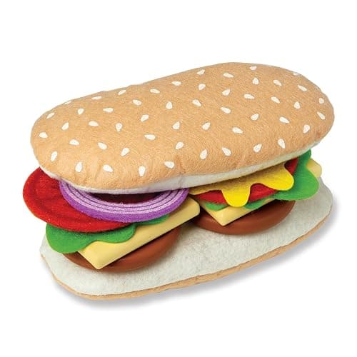 Melissa & Doug Slice-Stack-Serve, Wooden Sandwich Counter Pretend Play Store with Play Food Toys, Play Money & Deli Slicer, Preschool Toys for Kids 3+ thumbnail 4
