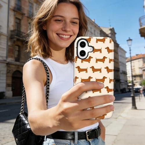 flewfun Magnetic for iPhone 16 Cute Dog Phone Case, Dachshund Dog | Sausage Dog Shockproof Slim TPU and Hard PC Protective Phone Cover Compatible with MagSafe Designed for Pet Lover thumbnail 7