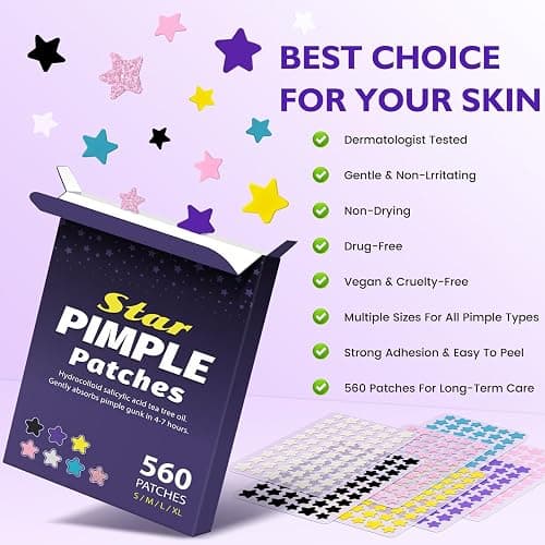 DATISEP Pimple Patches for Face, 560 Counts Star Acne Patches, 7 Colors Cute Spot Stickers for Zits, Hydrocolloid Breakouts with Salicylic Acid, Tea Tree Oil & Calendula Oil (8mm, 10mm, 12mm & 14mm) thumbnail 4