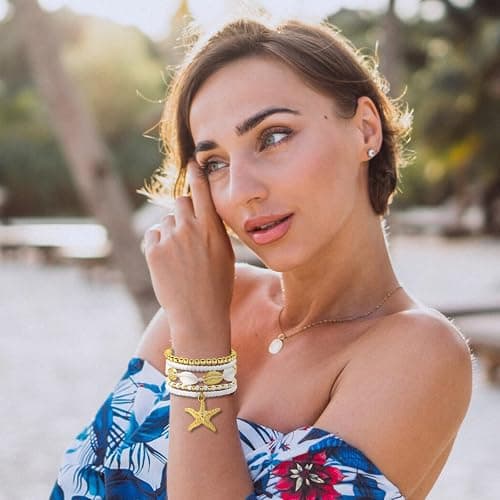 Artlunar Summer Beach Bracelet for Men Women Teens Seashell Starfish Clay Beaded Elastic Stackable Stretch Boho Friendship Bracelets Summer Jewelry Gifts Party Accessories thumbnail 5