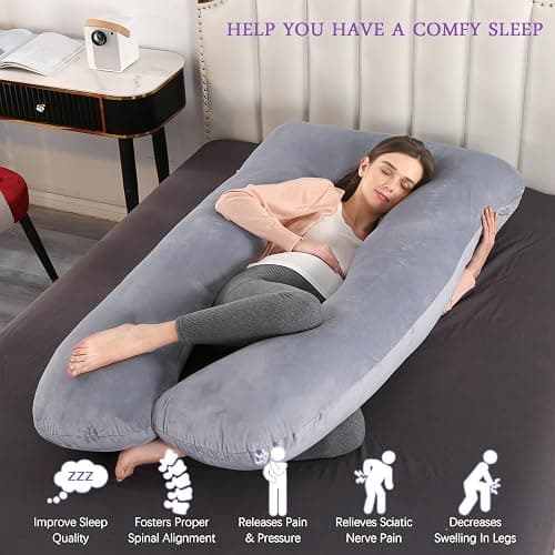VASSVIO Pregnancy Pillow, U Shaped Maternity Pillow for Sleeping, Machine Washable Maternity & Body Pillows Full Body Support for Back, Legs, Belly, Hips for Pregnant Women 145x70cm (Grey) thumbnail 4