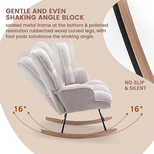 SAETSFEG Rocking Chair Nursery Teddy Upholstered Glider Rocker Rocking Accent Chair Padded Seat with High Backrest Armchair Comfy Side Chair for Living Room Bedroom Offices (Grey Teddy) thumbnail 4
