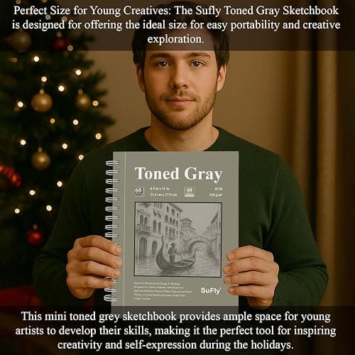 SuFly Toned Gray Sketchbook 8.5" x 11" - 60 Sheets Spiral Bound Artist Drawing Pad, 85lb/130gsm Toned Gray Paper for Graphite, Charcoal, Colored Pencils and Gel Pens. thumbnail 7