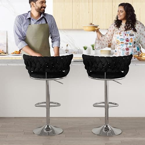 furlinkhm Swivel Bar Stools Set of 2, Adjustable Counter Height Barstools with Back & Footrest, Kitchen Island Stools, Upholstered Velvet Bar Chairs, 22"-31" Height Adjustable, Black - Black (2 Pcs) - 2 thumbnail 6