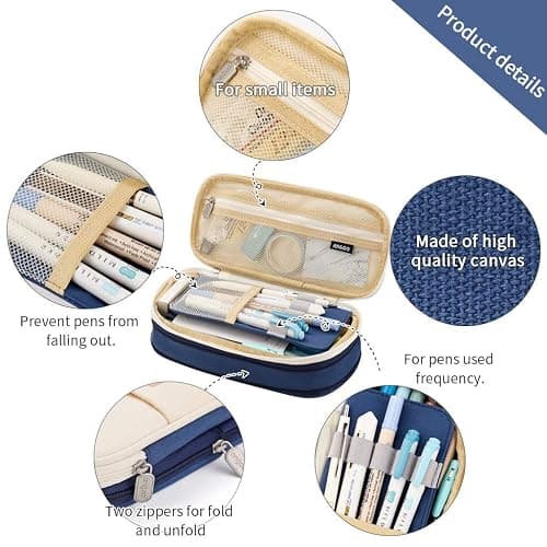 EASTHILL Big Capacity Pencil Pen Case Office College School Large Storage High Capacity Bag Pouch Holder Box Organizer Blue thumbnail 3