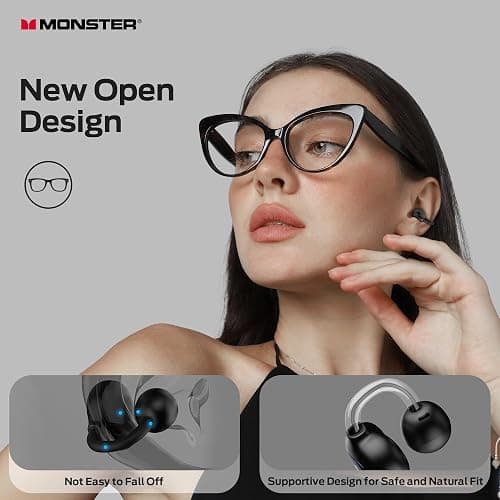 Monster Open Ear AC339 Earbuds, Bluetooth 6.0 Earphones Stereo Sound, Open Ear Clip Wireless Earbuds 40 Hours Playback, with Smart Digital Display Design, Touch Control, IPX6 Waterproof thumbnail 4