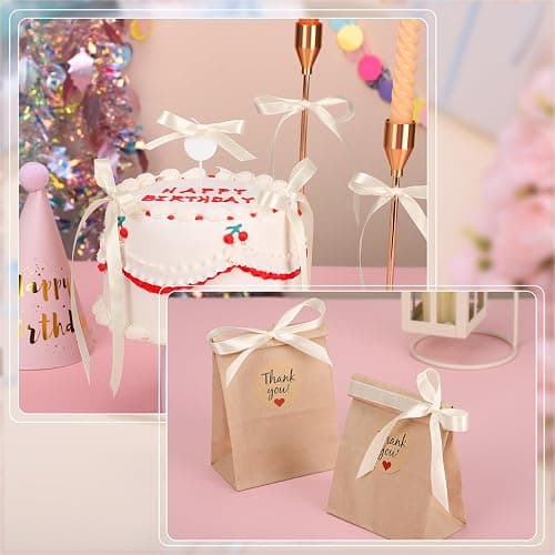 120 Yards Cream Ribbon 3/8 Inch Ivory Satin Ribbon Thin Ribbons for Gift Wrapping Cake Wedding Invitation Bride Bracelet Hair Bows Christmas Crafts Gift Bags Balloons String thumbnail 6