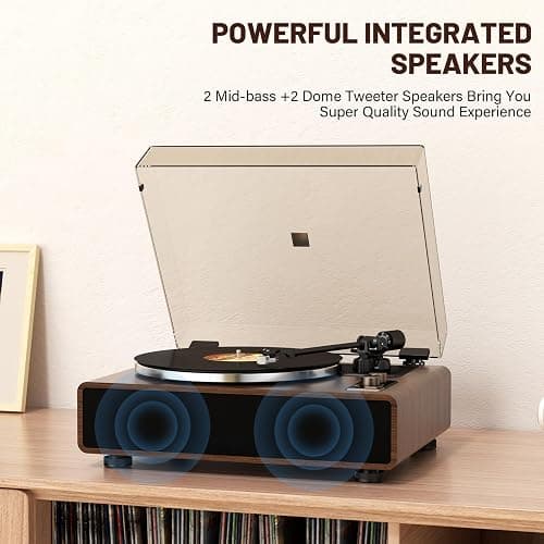 FEKTIK Vinyl Record Player with Magnetic Cartridge and Built-in Speakers | Belt-drive turntable with 33/45 RPM playback, Bluetooth playback, aux input, adjustable counterweight,auto off thumbnail 7