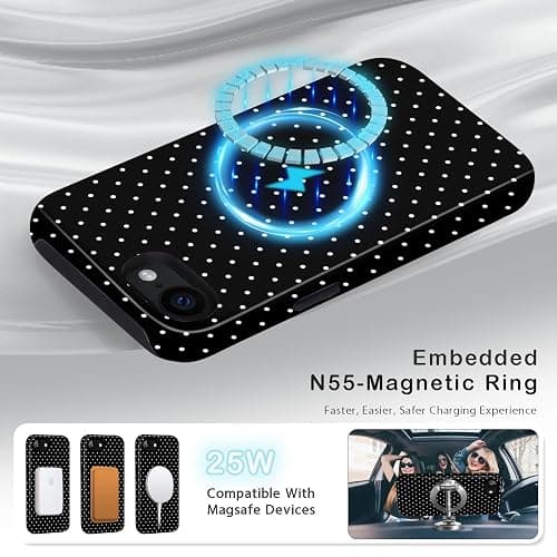 Amzfield for iPhone 16e Case Compatible with Magsafe Cute Polka Dot Aesthetic Magnetic Design Women Girls Fall Chic Girly Pretty Dual Layer Hybrid Protection Elegant Case for iPhone 16 e, Black thumbnail 4
