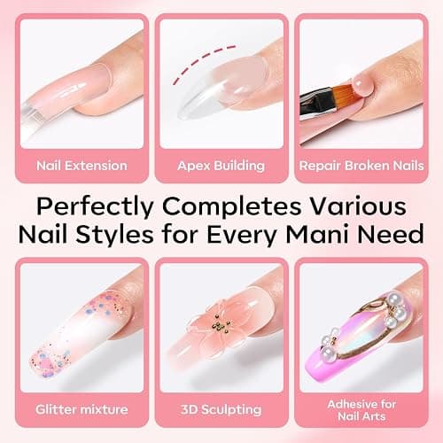 Modelones Poly Gel Nail Kit 3 Colors Clear White Apricot with Slip Solution Dual Nail Forms Top Base Coat Extension Builder Gel Enhancement Professional Starter Kit DIY Nail Art Salon Use thumbnail 4