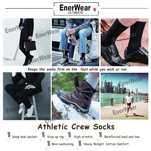 EnerWear 10P Pack Unisex Cotton Moisture Wicking Cushion Crew Socks thumbnail 6
