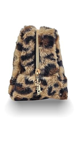 Juicy Couture Brown Makeup Bag Cosmetics Organizer Travel Essentials Zip Top Wedge Leopard Print Faux Fur Rhinestone thumbnail 4