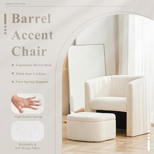 COLAMY Upholstered Sherpa Barrel Accent Chair with Storage Ottoman, Morden Living Room Side Chair, Single Sofa Armchair with Lounge Seat for Bedroom/Office/Reading Spaces, Cream thumbnail 5
