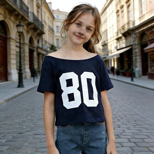 Weripoah Off The Shoulder Tops for Girls Cute Shirts for Teens Graphic Number Tees for Teen Oversized Jersey Y2K Shirt thumbnail 3