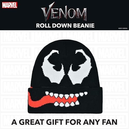 Marvel Venom Intarsia Roll Down Cuff Beanie Hat, Black, One Size thumbnail 6