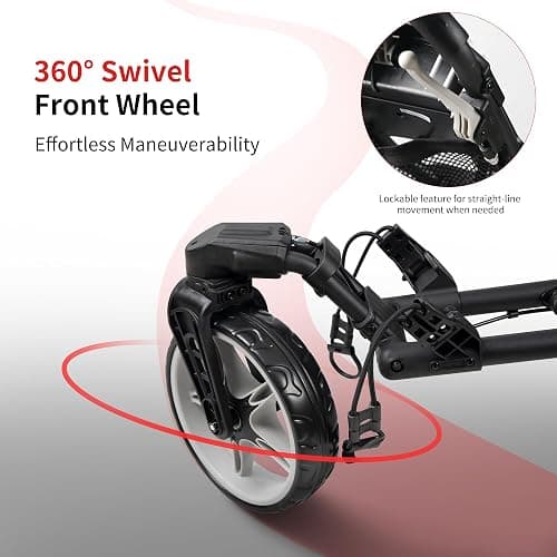 Caddytek CaddyLite ONE-Swivel V8 Golf Push Cart - Lightweight 3 Wheel Foldable Cart with One-Click Folding, 360° Swivel Front Wheel, Adjustable Handle, Cooler Basket, Umbrella & Drink Holder thumbnail 5