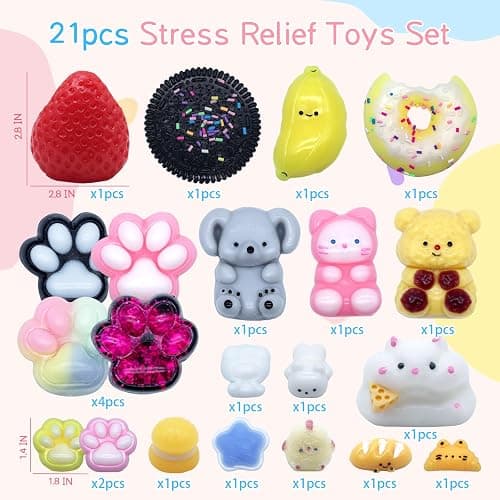 21Pcs Taba Squishy Pack Fidget Toys, Taba Squishies Party Favors, Squeeze Toys, 6 7 8 9 10 11 12 Year Old Girl Birthday Gift, Easter Gifts, Fidgets for Kids Square Squishy (12 Big + 9 Small) thumbnail 2