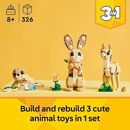 LEGO Creator 3 in 1 Cute Bunny Toy - Building Toy Set with 3 Build Options, Bunny, Seal, or Llama - Animal Figures for Kids, Girls and Boys, Ages 8+ - Gift Idea for Birthdays - 31162 thumbnail 2