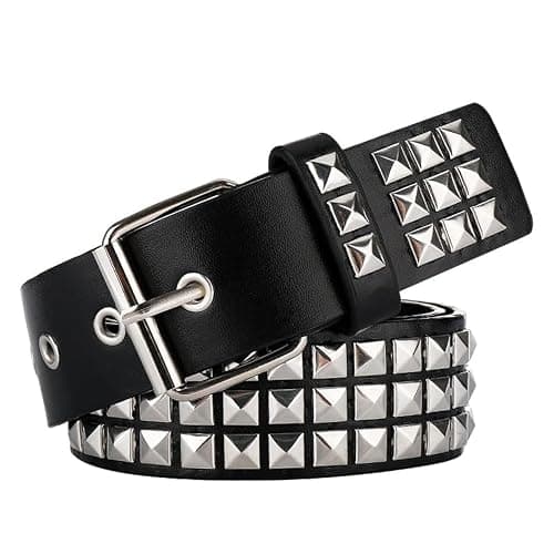 SNEPOO Black Studded Belt Punk Belt Rock Rivet Belts with Bright Pyramid Studded belt for Men/Women - Image 1