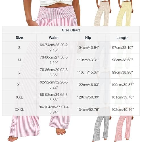 bawilom Women's Wide Leg Beach Pants Elastic Waist Striped Lightweight Casual Flowy Palazzo Lounge Trousers with Pockets thumbnail 4