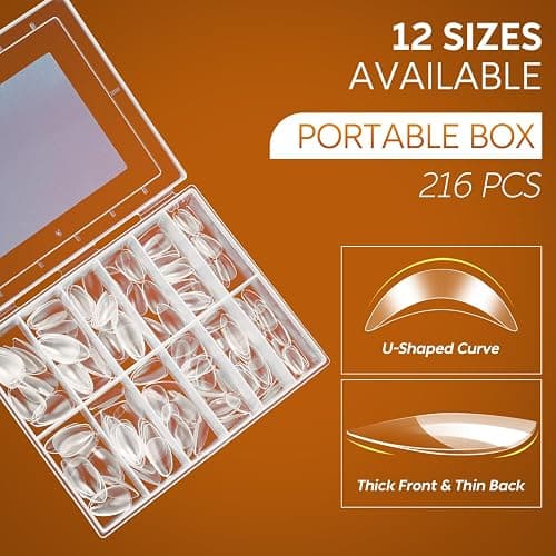 Nicedeco XS Short Almond Nail Tips, Press on Nails, Clear Full Cover Natural False Nails Gel X Nails for Extensions, Acrylic Nails, Resin Clear Strong False Nails 12 Sizes 216PCS thumbnail 4