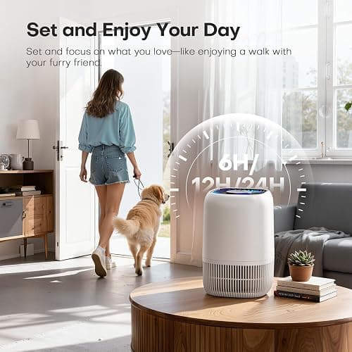 Air Purifiers for Home with H13 Quiet HEPA Filter Up to 1076 Ft² for Pet Hair, Odors, Pollen, Smoke, Compact Air Cleaner with 3 Speeds, Timer, Aroma Quiet 360°Intake Filter, White thumbnail 8