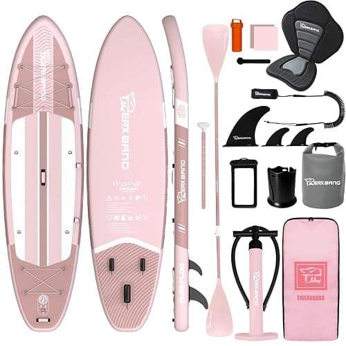 TIGERXBANG Inflatable Paddle Board with Kayak Seat, 11'x34 Wide SUP Board for Adults 500lbs Capacity, Blow Up Stand Up Paddle Board with Accessories, Perfect for Lakes, Rivers & Ocean, Blue - Image 1