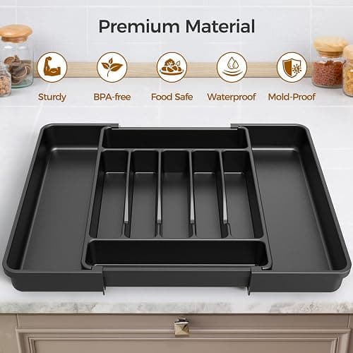ukeetap Extra Large Expandable Silverware Organizer, BPA-Free Food-Safe Cutlery Flatware Organizer, Kitchen Utensil Drawer Organizer, Adjustable Silverware Holder for Spoons Forks Knives, Black thumbnail 4