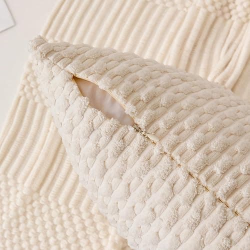Kevin Textile 14x36 Inch Long Lumbar 1 Pack Boho Decorative Throw Pillow Cover Soft Striped Corduroy Rectangle Cushion Case Farmhouse Solid Color Accent for Living Room Couch Sofa Bed, Cream White thumbnail 4