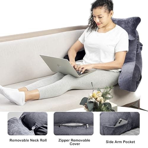 SLIGUY Reading Pillow for Sitting in Bed Couch Adult, Back Pillow with arm Support and Pockets, Adult Back Pillow Bed Chair for Bed Rest, Reading, Watching TV, Gaming for Boys and Girls Dark Grey thumbnail 6