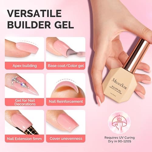 MelodySusie Builder Gel Nail Set for Nails Thickening,6 Colors 15ML Nude Pink Base Colors Clear Rubber Base Gel Polish,Soak Off UV Extension,Rhinestone Nail Glue in a Bottle Gift for Women thumbnail 5