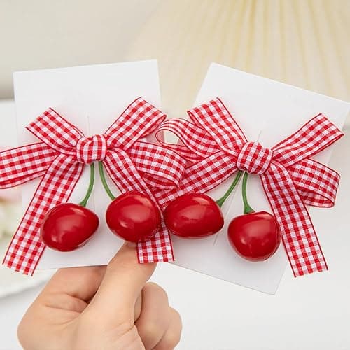 6pcs Cherry Bow Hair Clip Cute Rhinestone Alligator Clips Metal Alligator Clips Bow Nonslip Velvet Decor Lovely Hair Barrette for Women Girls Christmas Hair Decoration (Pink white) thumbnail 6
