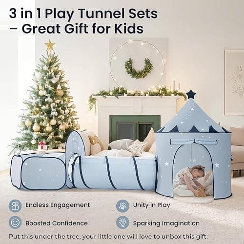 Tiny Land 3-in-1 Baby Tunnel for Toddlers with Ball Pit & Play Tent, Pop Up Crawl Tunnel for Kids, Indoor/Outdoor Play Tunnel, Foldable Baby Crawling Tunnel Toy (Blue) thumbnail 7